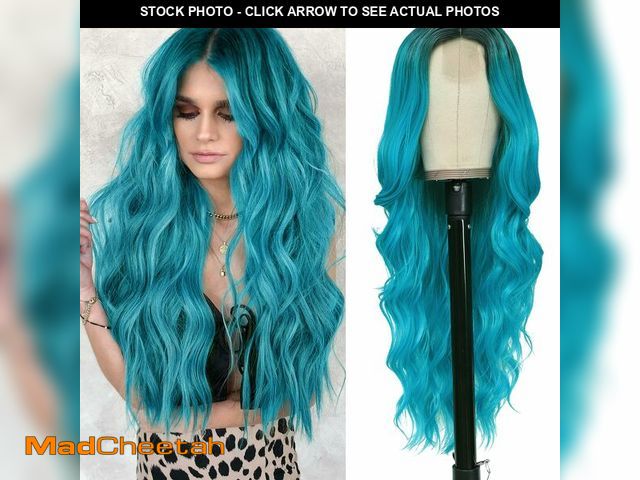 Lot 74-12975728 - NAYOO Long Ombre Bluish Green Wavy Wig for Women 26 Inch Middle Part Curly Wavy Wig Natural Looking ...