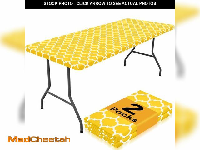 Lot 74-14213599 - Smiry 2 Pack Rectangle Table Cloth 6 Foot, Waterproof Elastic Fitted Tablecloths, Windproof Washable...