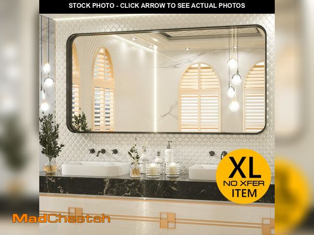 Lot 74-13122493 - TETOTE 60 x 30 Inch Black Vanity Mirror, Rectangle Matte Metal Frame for Bathroom, Modern Round Corn...