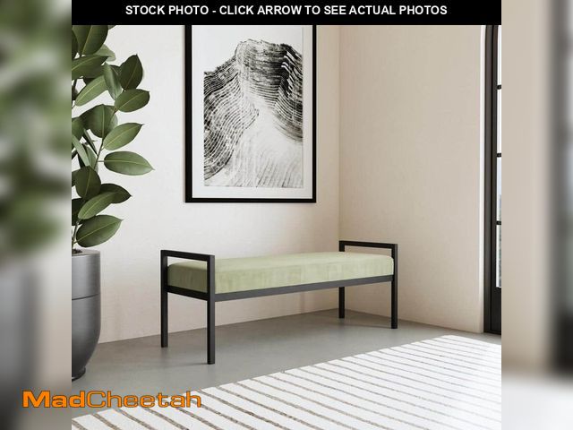 Lot 74-13778789 - Homepop Modern Light Sage Green Velvet 49.5 in. Bedroom Bench Backless with Metal Base - UNUSED