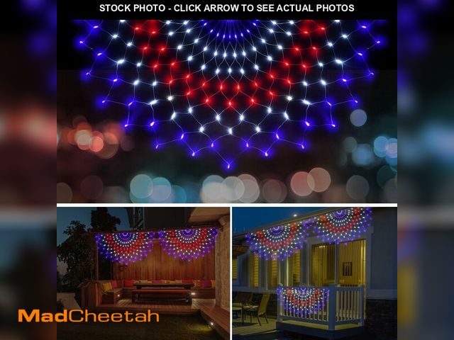 Lot 74-14377098 - 3 Packs American Flag Lights Outdoor - 4x2 FT Half Fan Shape Patriotic Net Light with 8 Modes, 450 L...