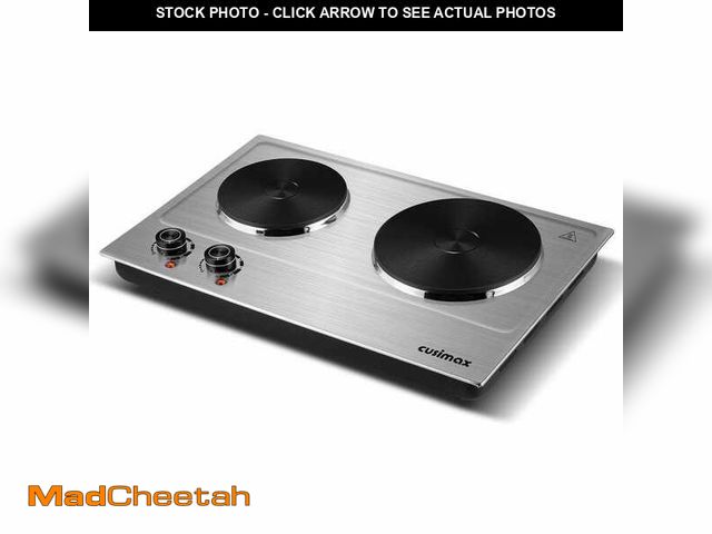 Lot 74-12920281 - Elexnux Portable 2-Burner 7.4 in. Silver Electric Hot Plate Countertop Burner - UNUSED