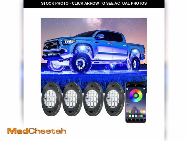 Lot 74-14143809 - 4 Pods RGB LED Rock Lights, Underglow Multicolor Neon Light Kit, Wheel Well Light with APP Control &...