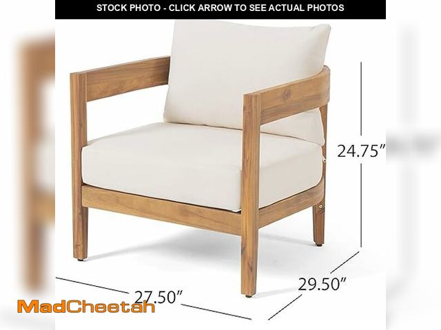Lot 74-13041223 - Christopher Knight Home 312395 Alfy Outdoor Club Chair with Cushions  Teak Finish, Beige - UNUSED