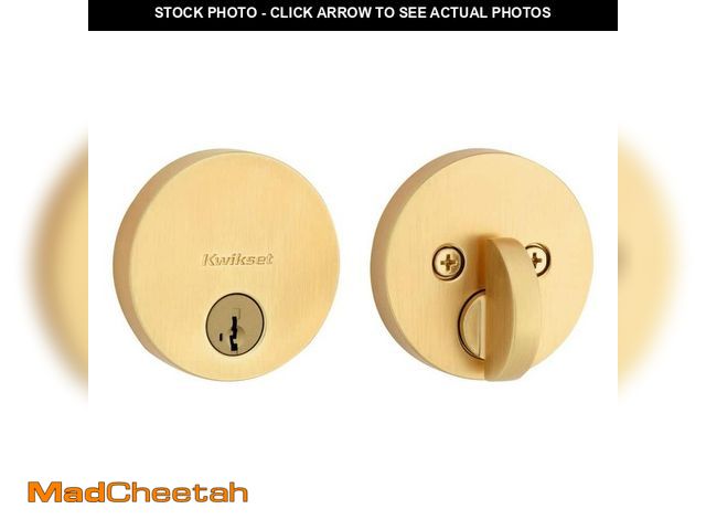 Lot 74-12685144 - Kwikset 258 Uptown Satin Brass Single Cylinder Round Single Side Low Profile Deadbolt Featuring Smar...