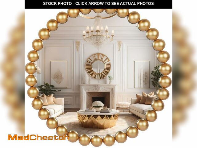 Lot 74-12761375 - 24 Inch Round Gold Wall Mirror Decorative Wall Mounted Mirror with Wood Beads - Decorative Circle Be...