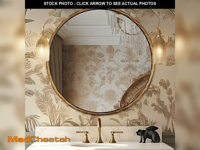 Lot 74-12571483 - ANDY STAR 30 Inch Hand-Forged Round Gold Mirrors, Hammered Round Bathroom Mirror for Over Sink, Bras...