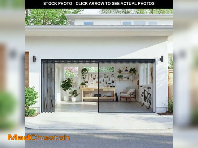 Lot 74-14385149 - Sliding Garage Door Screen with Track, Magnetic Closure Fiberglass Mesh for 2-Car Garage, Heavy Duty...