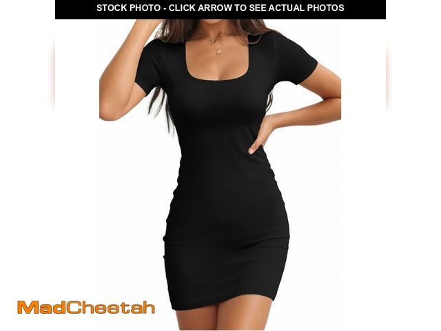 Lot 74-13043236 - Valiamcep Women's Dress Summer Short Sleeve Square Neck Ribbed Knit Slim Fitted Basic Mini Bodycon C...