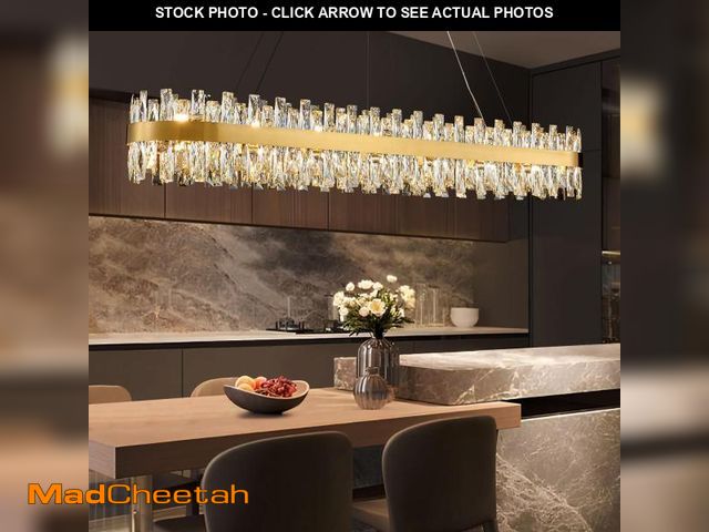 Lot 74-12163551 - TMAFON Modern Brass Gold Crystal Chandelier, Rectangle K9 Crystal Raindrop Chandelier Lights, Contem...