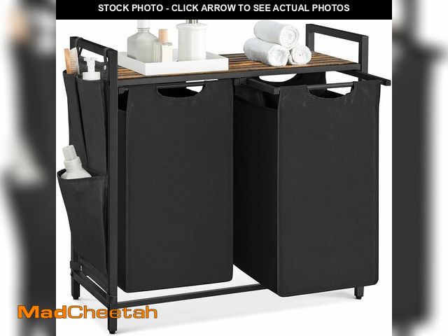 Lot 74-13836405 - VASAGLE Laundry Hamper, Laundry Basket, Laundry Sorter with 2 Pull-Out and Removable Bags, Shelf, Me...