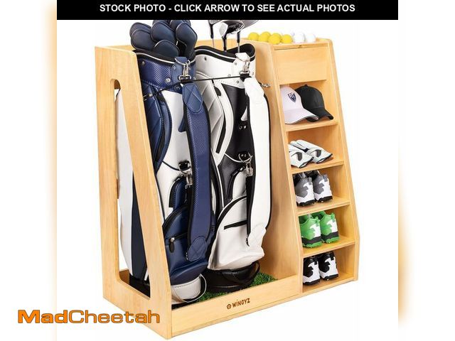Lot 74-13836622 - WINGYZ Premium Birch Plywood Golf Bag Storage for 2 Bags | 36lb Rock-Solid Golf Bag Organizer | 7-Sh...