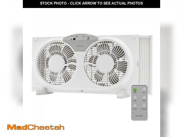 Lot 74-12155362 - (MISSING ONE LEG) Holmes 9Ã¢â¬Â Digital Window Fan  3-Speed  Twin Blade  Reversible Airflow  Remot...