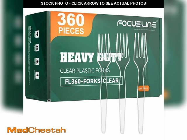 Lot 74-12711950 - FOCUSLINE 360 Count Clear Plastic Forks Heavy Duty, Solid and Durable Premium Disposable Forks Bulk,...