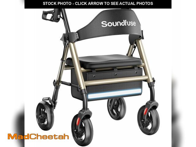 Lot 74-12828179 - Soundfuse Rollator Walkers with Seat for Seniors, Foldable 8" Big Wheels All Terrain Rolling Walker,...