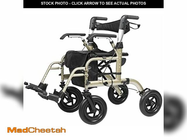 Lot 74-12573673 - ELENKER All-Terrain 2 in 1 Rollator Walker &amp; Transport Chair, Folding Wheelchair with All 10" Wh...