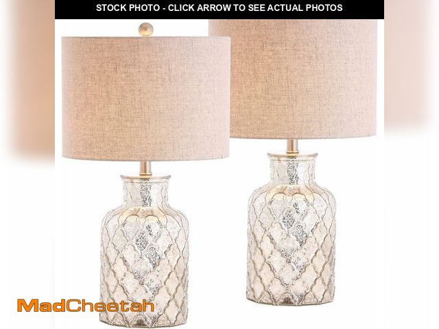 Lot 74-13844610 - JONATHAN Y 24.5" Alvord Mercury Silver Quatrefoil Glass Table Lamp Set of 2, Contemporary Nightstand...