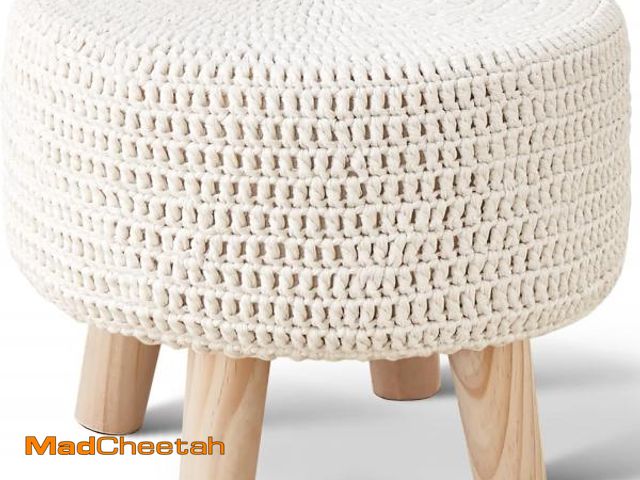 Lot 74-12333618 - Wimarsbon Pouf Ottoman, 100% Cotton Knitted Boho Footstool, Round Footrest with Non-Skid Wood Legs, ...