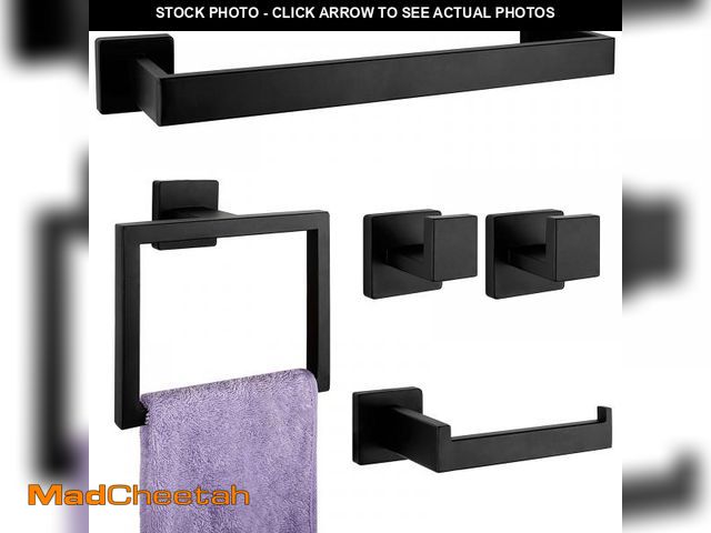 Lot 74-11545718 - 5-Pieces Matte Black Bathroom Hardware Accessories Set, SUS304 Stainless Steel Bath Towel Bar Set, T...