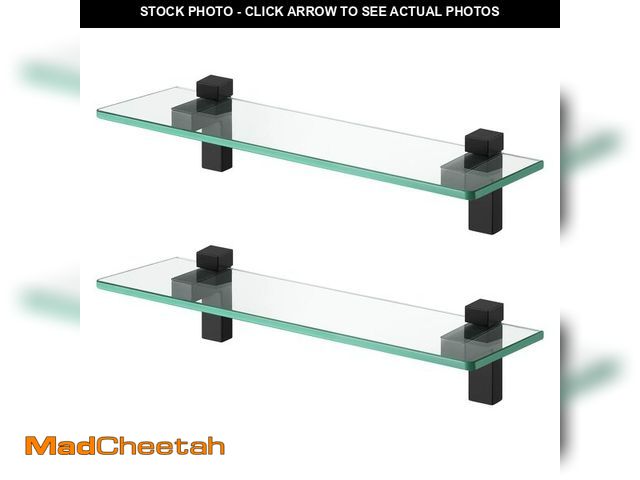Lot 74-14269004 - KES Glass Shelves for Bathroom 2 Pack, 16 Inch Tempered Glass Floating Shelves Wall Mount Matte Blac...
