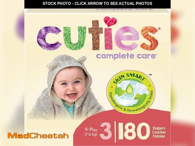 Lot 74-12527444 - Cuties Hypoallergenic Skin Smart Baby Diapers, Size 3, 180 Count - UNUSED
