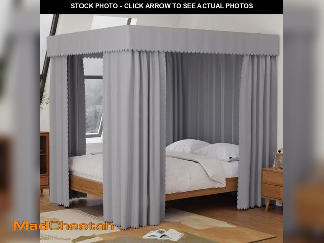 Lot 74-12308893 - Kmhesvi Grey Canopy Bed Curtains - 4 Corner Post Bed Curtains Canopy Queen Bed Canopy Curtains for A...