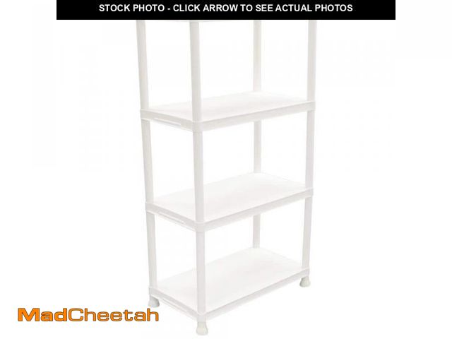 Lot 74-12531155 - HDX 4-Tier Easy Assembly Multi-purpose Plastic Garage Storage Shelving Unit in Gray (28 in. W x 52 i...