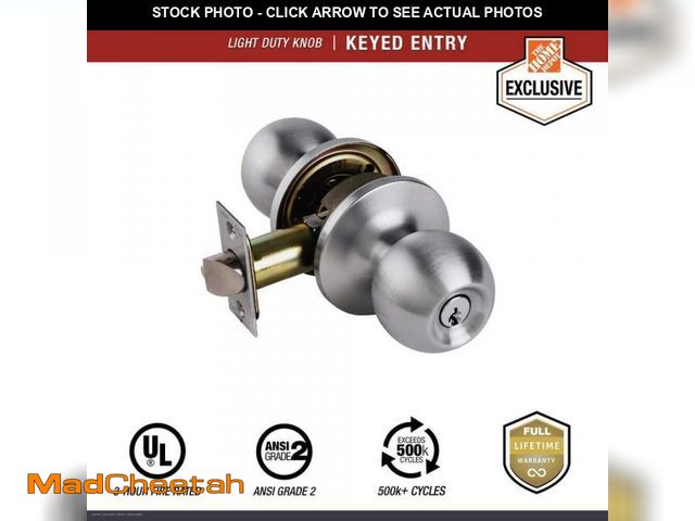 Lot 74-12463183 - Universal Hardware Light Duty Commercial Entry Knob, UL 3-Hour Fire ANSI Grade 2, Satin Chrome Finis...