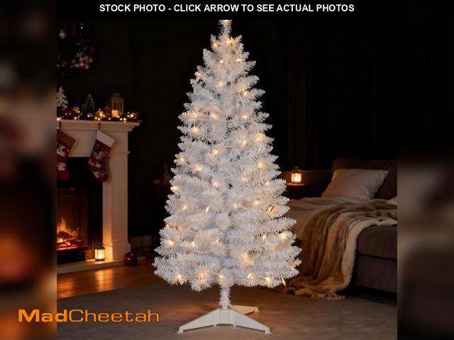 Lot 74-12302638 - 4ft Lighted Artificial White Christmas Tree | Leeheeyee Small Christmas Tree, Not Pre-lit White Tins...