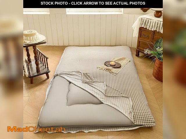 Lot 74-14385678 - Tan Gingham Japanese Floor Mattress Futon Cover Twin for 3-4" Thick Pad, Taupe Checked Plaid Japanes...