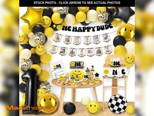 Lot 74-12440448 - One Happy Dude Birthday Decorations - Happy Face Party Supplies, Cool Dude Balloons Arch Decor for F...