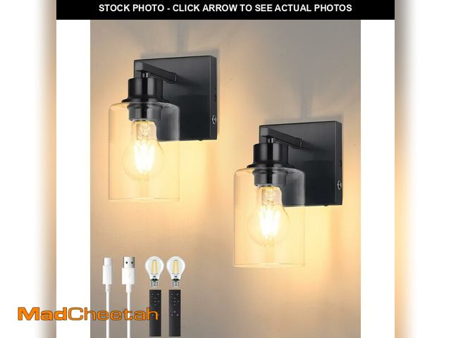 Lot 74-13622403 - Battery Operated Wall Sconce Set of 2, Black Rechargeable Wall Lights with Timer Function, Easy Inst...