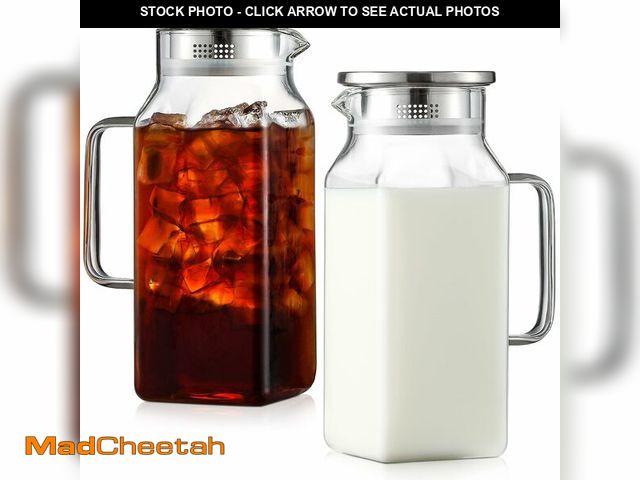 Lot 74-12715287 - Netany 2 Pack 1.2 Liters/40 oz Small Square Glass Pitcher with Lid and Handle for Fridge, Iced Tea a...