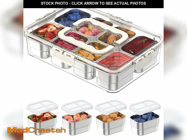Lot 74-14064721 - Snackle Box Container,8 Compartment Stainless Steel Food Storage with Silicone Lid &amp; Handle,Clea...