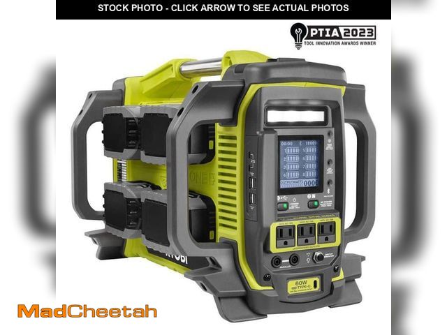 Lot 74-12548243 - RYOBI 18V ONE+ 1800-Watt Portable Battery Inverter Power Station/8-Port Charger with (4) 6.0Ah Batte...