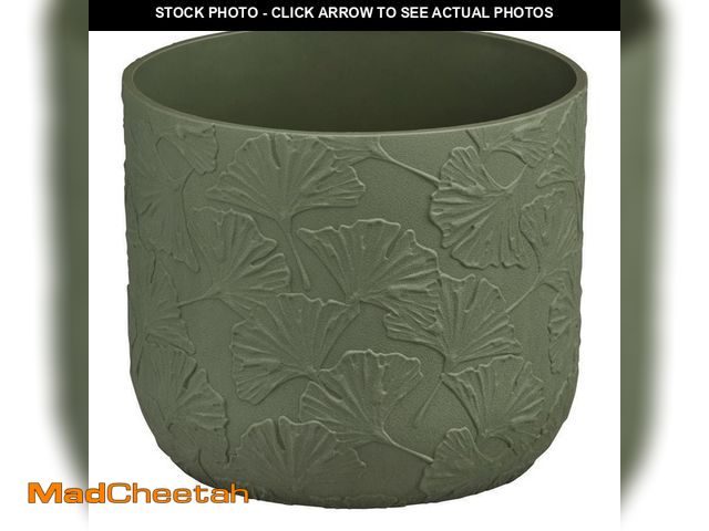 Lot 74-12547769 - 7 in. Cordelia Green Leaf Print Self-Watering Recycled Materials Planter (7 in. D x 6 in. W) - USED