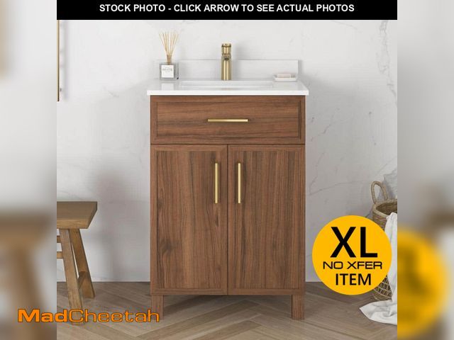 Lot 74-13739883 - Home Decorators Collection Bilston 24 in. Single Sink Spiced Walnut Bath Vanity with White Engineere...