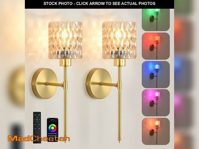 Lot 74-12712383 - Gold Battery Operated Wall Sconces Set of 2,Wireless Wall Lamp with Remote Control &amp; Glass lamps...