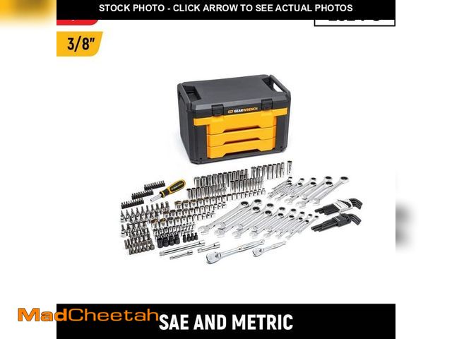 Lot 74-14376445 - GEARWRENCH 232-Piece SAE/Metric Mechanics Tool Set for 1/4 in. and 3/8 in. Drive with Tool Box - UNU...
