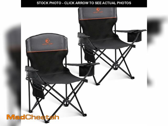 Lot 74-14250587 - ALPHA CAMP 2-Pack Camping Chair with Cooler Bag, Heavy Duty 250lbs Capacity Folding Chair with Lumba...