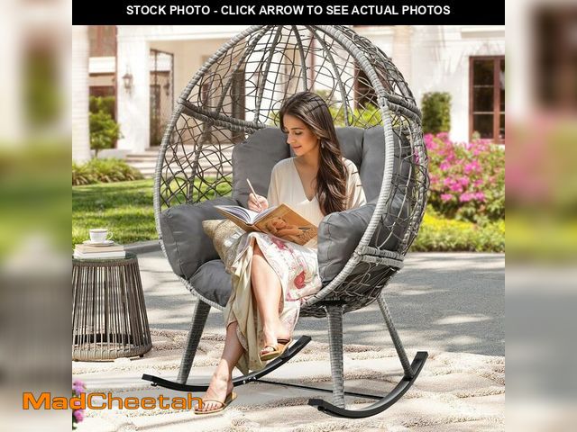 Lot 74-13071234 - (MISSING HARDWARE) YITAHOME Wicker Rocking Egg Chair with Cushioned Comfort, Patio Rocker 250lb Capa...