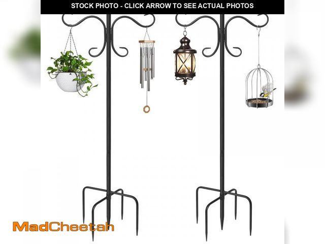 Lot 74-11546404 - AOMGD 2 Pack 76 Inch Adjustable Double Shepherds Hooks for Outdoor Heavy Duty, Two Sided Garden Bird...