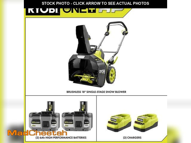 Lot 74-13112919 - RYOBI 18V HP Brushless 18 in. Single-Stage Cordless Electric Snow Blower with (2) 6.0 Ah Batteries a...
