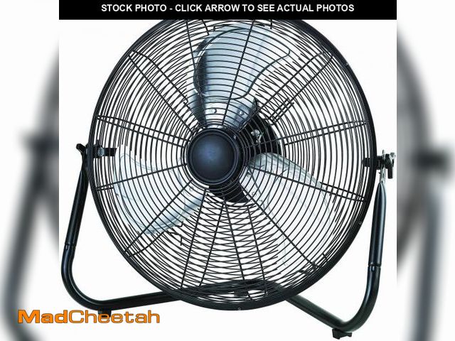 Lot 74-12525434 - Mainstays 20" 3-Speed High Velocity Tiltable Black Steel Floor Fan - UNUSED