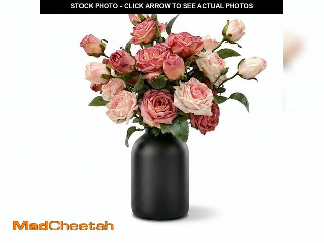 Lot 74-14147166 - Fake Flowers with Vase &amp; Artificial Rose Bouquet, 18 Heads Silk Floral Decor Centerpiece, Farmho...