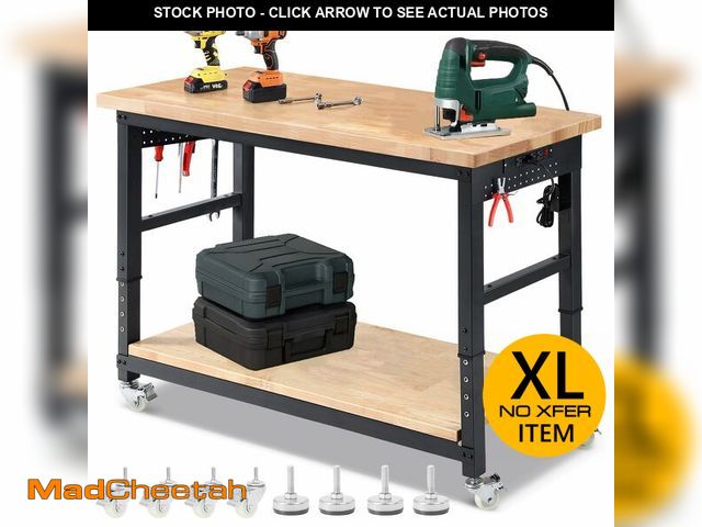 Lot 74-12631245 - ENJOYWOOD Workbench for Garage with Wheels 60 x 22 Inch Heavy Duty Rubberwood Tabletop Work Table wi...