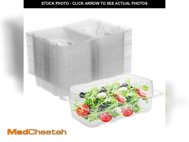Lot 74-12328001 - Kaderron Disposable Plastic Hinged Food Container - 70 Pcs Clear Clamshell Food Containers, 7.3" Len...