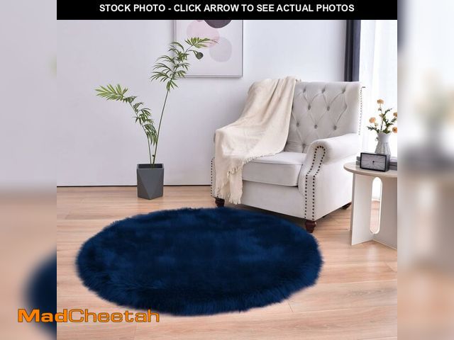 Lot 74-13041293 - duduta Navy Blue Faux Sheepskin Round Rug 4x4 ft, Fluffy Shag Fur Bedroom Nursery Kids Playroom Rug ...