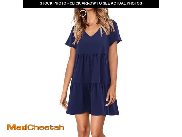 Lot 74-12450415 - Amoretu Womens Shift Dress Loose V Neck Short Sleeve Tiered Tunic Dresses, Spring, Summer, 2025 (Nav...