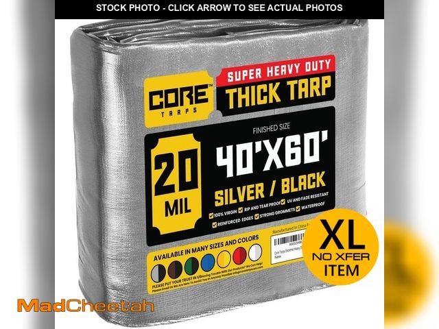 Lot 74-12933493 - CORE TARPS 40 ft. x 60 ft. Silver/Black 20 Mil Heavy Duty Polyethylene Tarp, Waterproof, UV Resistan...